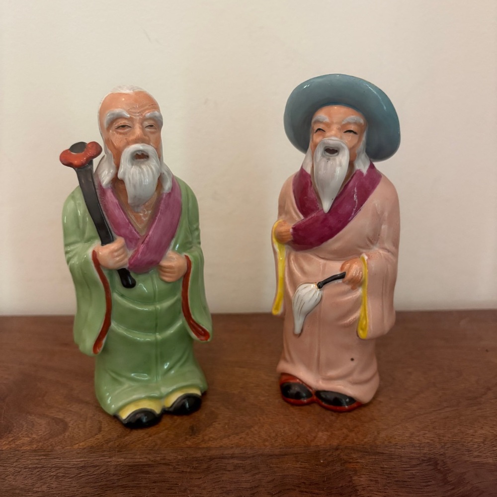 Vintage Occupied Japan Figurines Old Wise Man Set Asian Ceramic Yamaka Painted